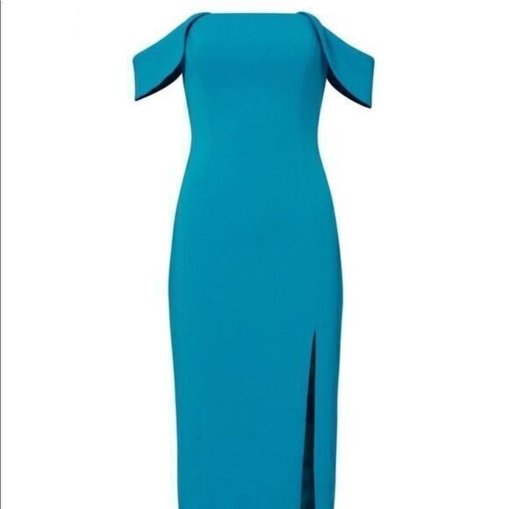 JAY GODFREY Turquoise Off the Shoulder Dress